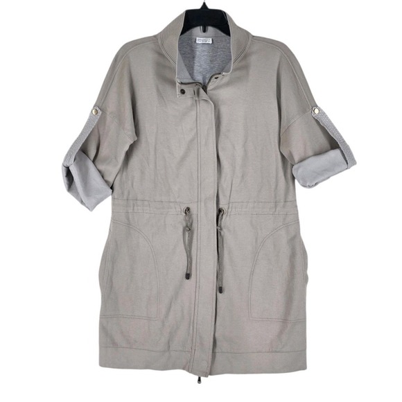 Brunello Cucinelli Jackets & Blazers - Brunello Cucinelli Jacket Blazer Women M Beige Cream Roll Up Sleeves Zip Italy